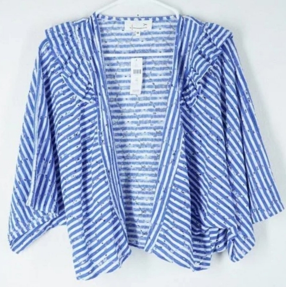Anthropologie Nautical Ocean Blue and White Stripe Cover-up Cardigan - Picture 13 of 14